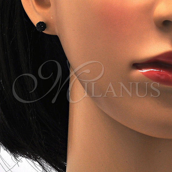 Stainless Steel Ring — Stud Earring Ball Design with Black Crystal Polished — alternate product view — SKU 113337 | Acero Inoxidable anillo — Stud Earring Ball diseño with negro cristal pulido — SKU 113337
