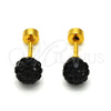 Stainless Steel Stud Earring, Ball Design, with Black Crystal, Polished, Golden Finish, 02.271.0010.2