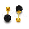 Stainless Steel Stud Earring, Ball Design, with Black Crystal, Polished, Golden Finish, 02.271.0010.2
