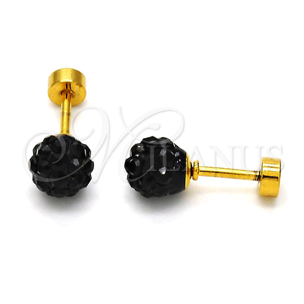 Stainless Steel Ring — Stud Earring Ball Design with Black Crystal Polished — main product view — SKU 113337 | Acero Inoxidable anillo — Stud Earring Ball diseño with negro cristal pulido — SKU 113337