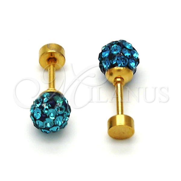 Stainless Steel Ring — Stud Earring Ball Design with Blue Topaz Crystal — alternate product view — SKU 113341 | Acero Inoxidable anillo — Stud Earring Ball diseño with Blue Topaz cristal — SKU 113341