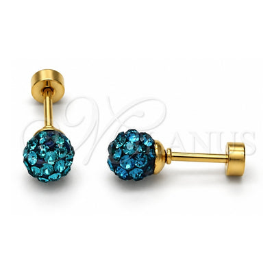 Stainless Steel Stud Earring, Ball Design, with Blue Topaz Crystal, Polished, Golden Finish, 02.271.0010.6