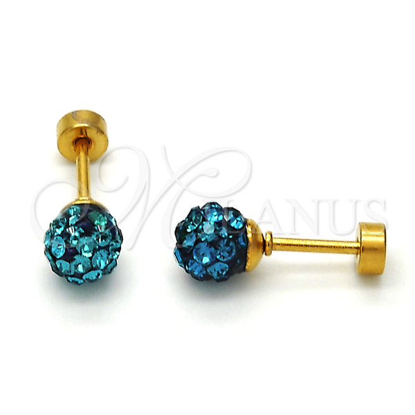Stainless Steel Ring — Stud Earring Ball Design with Blue Topaz Crystal — main product view — SKU 113341 | Acero Inoxidable anillo — Stud Earring Ball diseño with Blue Topaz cristal — SKU 113341