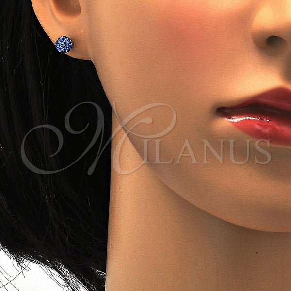 Stainless Steel Ring — Stud Earring Ball Design with Bermuda Blue Crystal — alternate product view — SKU 113342 | Acero Inoxidable anillo — Stud Earring Ball diseño with Bermuda Blue cristal — SKU 113342