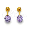 Stainless Steel Stud Earring, Ball Design, with Lavender Crystal, Polished, Golden Finish, 02.271.0010.8