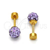 Stainless Steel Stud Earring, Ball Design, with Lavender Crystal, Polished, Golden Finish, 02.271.0010.8