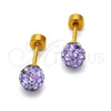 Stainless Steel Stud Earring, Ball Design, with Lavender Crystal, Polished, Golden Finish, 02.271.0010.8