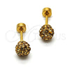 Stainless Steel Stud Earring, Ball Design, with Coffee Crystal, Polished, Golden Finish, 02.271.0010.10