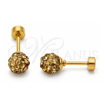 Stainless Steel Stud Earring, Ball Design, with Coffee Crystal, Polished, Golden Finish, 02.271.0010.10
