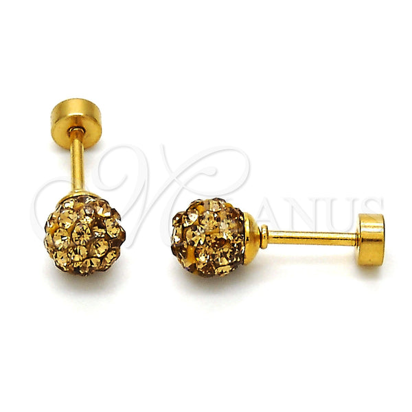 Stainless Steel Ring — Stud Earring Ball Design with Coffee Crystal Polished — main product view — SKU 113345 | Acero Inoxidable anillo — Stud Earring Ball diseño with Coffee cristal pulido — SKU 113345