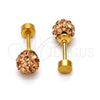 Stainless Steel Stud Earring, Ball Design, with Dark Champagne Crystal, Polished, Golden Finish, 02.271.0010.11