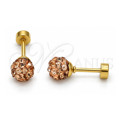 Stainless Steel Stud Earring, Ball Design, with Dark Champagne Crystal, Polished, Golden Finish, 02.271.0010.11