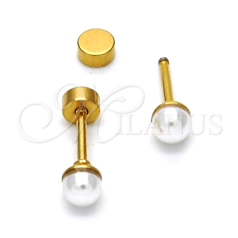 Stainless Steel Stud Earring, with Ivory Pearl, Polished, Golden Finish, 02.271.0011