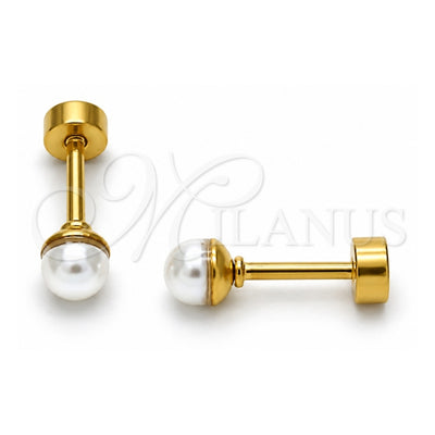 Stainless Steel Stud Earring, with Ivory Pearl, Polished, Golden Finish, 02.271.0011