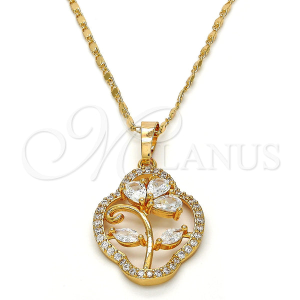Gold Filled Necklace — Pendant Necklace Leaf and Teardrop Design with White — main product view — SKU 113357 | Oro Laminado collar — Pendant Necklace Leaf and Teardrop diseño with blanco — SKU 113357