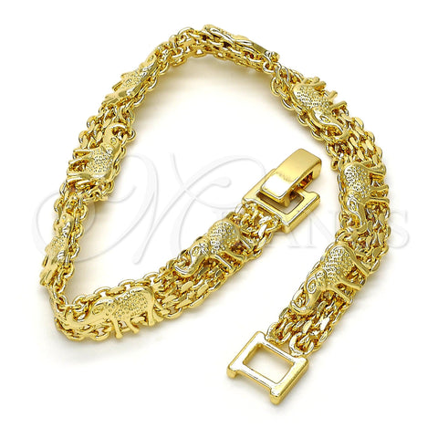 Oro Laminado Fancy Bracelet, Gold Filled Style Elephant Design, Polished, Golden Finish, 03.213.0041.08 (07 MM Thickness, 8 Inches Length)