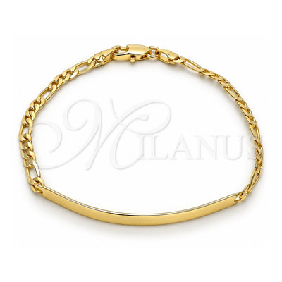 Oro Laminado ID Bracelet, Gold Filled Style Figaro Design, Polished, Golden Finish, 5.226.011.1.07 (03 MM Thickness, 7 Inches Length)