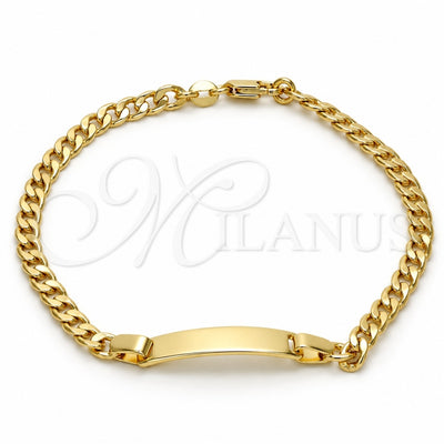 Oro Laminado ID Bracelet, Gold Filled Style Curb Design, Polished, Golden Finish, 5.227.013.1.08 (04 MM Thickness, 8 Inches Length)
