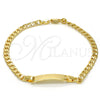 Oro Laminado ID Bracelet, Gold Filled Style Curb Design, Polished, Golden Finish, 5.227.013.1.08 (04 MM Thickness, 8 Inches Length)