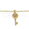 Oro Laminado Pendant Necklace, Gold Filled Style key and Flower Design, with White Micro Pave, Polished, Golden Finish, 04.156.0066.20 (02 MM Thickness, 20 Inches Length)