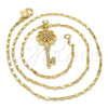 Oro Laminado Pendant Necklace, Gold Filled Style key and Flower Design, with White Micro Pave, Polished, Golden Finish, 04.156.0066.20 (02 MM Thickness, 20 Inches Length)