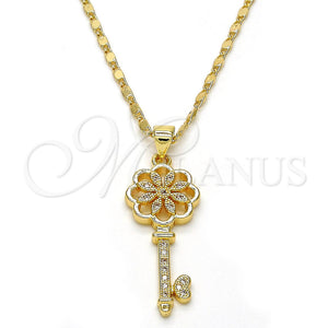 Gold Filled Necklace — Pendant Necklace key and Flower Design with White — main product view — SKU 113417 | Oro Laminado collar — Pendant Necklace key and flor diseño with blanco — SKU 113417