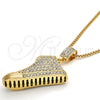 Oro Laminado Pendant Necklace, Gold Filled Style Shoes Design, with White Crystal, Polished, Golden Finish, 04.242.0073.30 (03 MM Thickness, 30 Inches Length)
