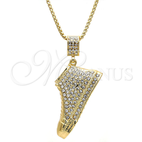 Oro Laminado Pendant Necklace, Gold Filled Style Shoes Design, with White Crystal, Polished, Golden Finish, 04.242.0073.30 (03 MM Thickness, 30 Inches Length)
