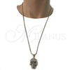 Oro Laminado Pendant Necklace, Gold Filled Style Skull Design, with White and Black Crystal, Polished, Golden Finish, 04.242.0076.30 (03 MM Thickness, 30 Inches Length)
