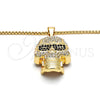Oro Laminado Pendant Necklace, Gold Filled Style Skull Design, with White and Black Crystal, Polished, Golden Finish, 04.242.0076.30 (03 MM Thickness, 30 Inches Length)