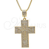 Oro Laminado Pendant Necklace, Gold Filled Style Cross Design, with White Crystal, Polished, Golden Finish, 04.242.0077.30 (03 MM Thickness, 30 Inches Length)