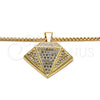 Oro Laminado Pendant Necklace, Gold Filled Style with White Crystal, Polished, Golden Finish, 04.242.0079.30 (03 MM Thickness, 30 Inches Length)