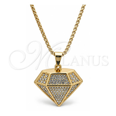 Oro Laminado Pendant Necklace, Gold Filled Style with White Crystal, Polished, Golden Finish, 04.242.0079.30 (03 MM Thickness, 30 Inches Length)