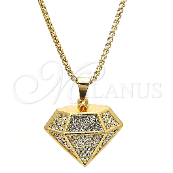 Oro Laminado Pendant Necklace, Gold Filled Style with White Crystal, Polished, Golden Finish, 04.242.0079.30 (03 MM Thickness, 30 Inches Length)