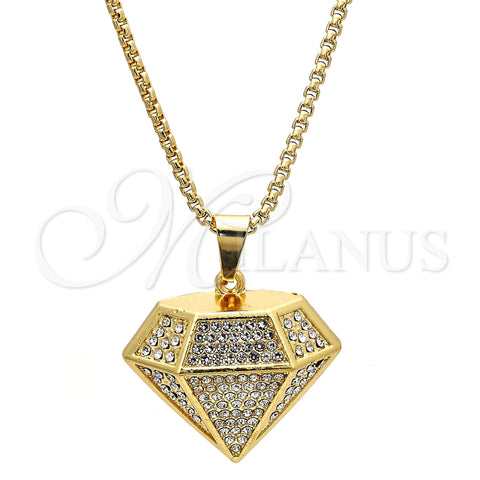 Oro Laminado Pendant Necklace, Gold Filled Style with White Crystal, Polished, Golden Finish, 04.242.0079.30 (03 MM Thickness, 30 Inches Length)