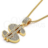 Oro Laminado Pendant Necklace, Gold Filled Style Money Sign Design, with White Crystal, Polished, Golden Finish, 04.242.0080.30 (03 MM Thickness, 30 Inches Length)