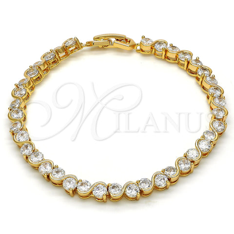 Oro Laminado Tennis Bracelet, Gold Filled Style with White Cubic Zirconia, Polished, Golden Finish, 03.213.0042.07 (05 MM Thickness, 7 Inches Length)