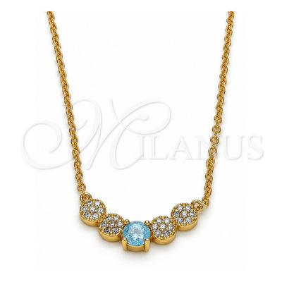 Oro Laminado Pendant Necklace, Gold Filled Style with Aqua Blue and White Cubic Zirconia, Polished, Golden Finish, 04.213.0035.2.16 (01 MM Thickness, 16 Inches Length)