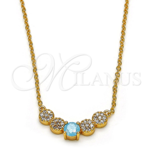 Oro Laminado Pendant Necklace, Gold Filled Style with Aqua Blue and White Cubic Zirconia, Polished, Golden Finish, 04.213.0035.2.16 (01 MM Thickness, 16 Inches Length)