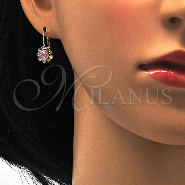 Gold Filled Ring — Leverback Earring Flower Design with Pink and White — alternate product view — SKU 113446 | Oro Laminado anillo — Leverback Earring flor diseño with Pink and blanco — SKU 113446