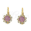 Oro Laminado Leverback Earring, Gold Filled Style Flower Design, with Pink and White Crystal, Polished, Golden Finish, 02.122.0085