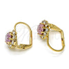 Oro Laminado Leverback Earring, Gold Filled Style Flower Design, with Pink and White Crystal, Polished, Golden Finish, 02.122.0085
