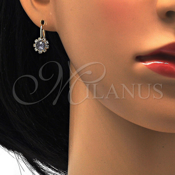 Gold Filled Ring — Leverback Earring Flower Design with Amethyst and White — alternate product view — SKU 113447 | Oro Laminado anillo — Leverback Earring flor diseño with Amethyst and blanco — SKU 113447