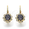 Oro Laminado Leverback Earring, Gold Filled Style Flower Design, with Amethyst and White Crystal, Polished, Golden Finish, 02.122.0085.1