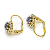 Oro Laminado Leverback Earring, Gold Filled Style Flower Design, with Amethyst and White Crystal, Polished, Golden Finish, 02.122.0085.1
