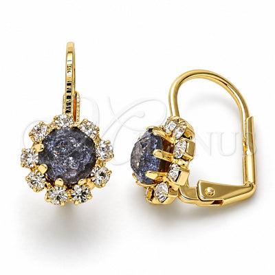 Oro Laminado Leverback Earring, Gold Filled Style Flower Design, with Amethyst and White Crystal, Polished, Golden Finish, 02.122.0085.1