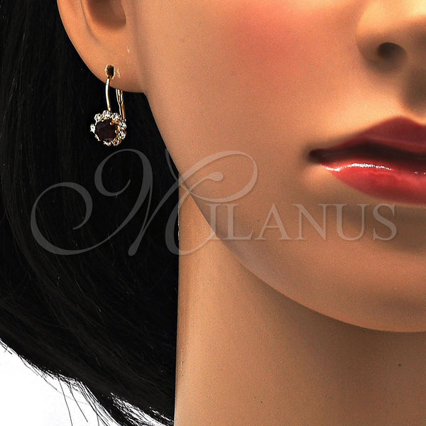 Gold Filled Ring — Leverback Earring Flower Design with Garnet and White — alternate product view — SKU 113448 | Oro Laminado anillo — Leverback Earring flor diseño with Garnet and blanco — SKU 113448