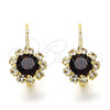 Oro Laminado Leverback Earring, Gold Filled Style Flower Design, with Garnet and White Crystal, Polished, Golden Finish, 02.122.0085.2