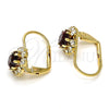 Oro Laminado Leverback Earring, Gold Filled Style Flower Design, with Garnet and White Crystal, Polished, Golden Finish, 02.122.0085.2