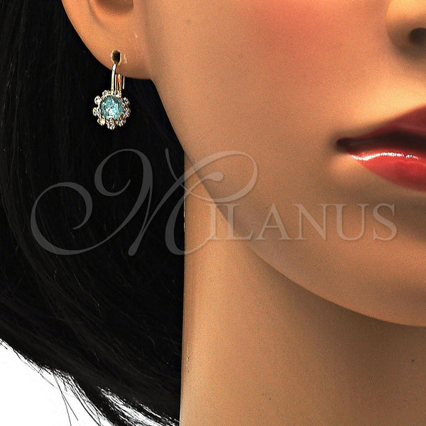 Gold Filled Ring — Leverback Earring Flower Design with Aquamarine and White — alternate product view — SKU 113449 | Oro Laminado anillo — Leverback Earring flor diseño with Aquamarine and blanco — SKU 113449